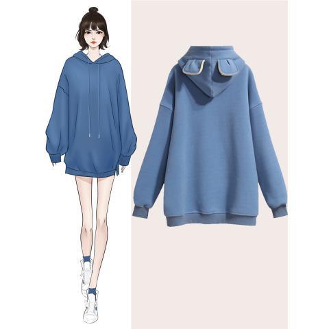 连帽卫衣2019年新款女秋冬加厚宽松韩版bf慵懒风潮ins中长款加绒