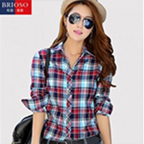 BRIOSO格子衬衫 女 长袖2014春装新